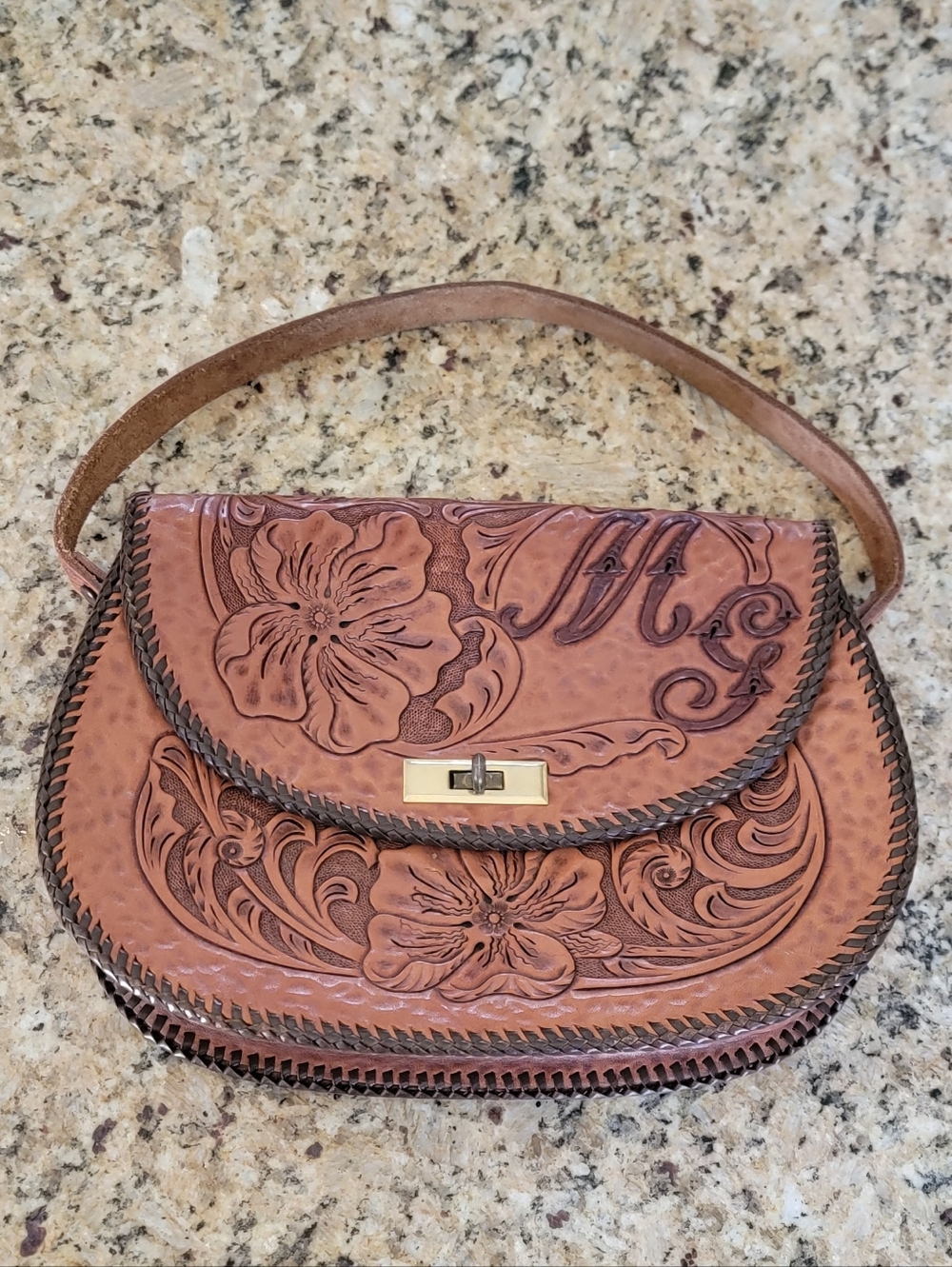 Hand-Tooled Floral Leather Shoulder Bag